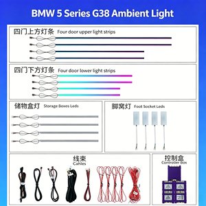 Luce Ambientale per Auto BMW Serie 5 Gl F07 10-17, 16 LED Arcobaleno Controllabili via Schermo, Strisce Luminose Impermeabili con Sincronizzazione Musicale - Product Image 3