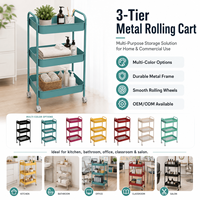 Chariot utilitaire roulant en métal à 3 niveaux, OEM/ODM, multicolore, avec roues, pour cuisine, salle de bain, bureau, salon