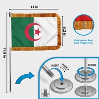 Drapeau de bureau Algérie avec franges dorées 8,2x11 pouces, mini drapeau national algérien de table avec base en métal massif, décoration de chambre