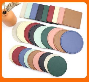 Ensemble de dessous-de-verre ronds en cuir PU au design moderne, pour tasses à café, tasses à thé, napperons de table pour les dîners, les mariages, les bars, les fêtes - Product Image 5