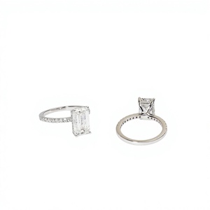 Anillo de Lujo con Esmeralda y Diamantes Redondos Cultivados en Laboratorio, Oro Sólido de 10K, 14K, 18K, Halo, Media Eternidad, Banda Pavé, Anillo de Promesa, Anillo de Boda - Product Image 2
