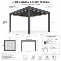 Pergola bioclimatique de luxe moderne gris spatial, série E, avec toit à lames motorisées intégrées à LED, kit de gazebo écologique