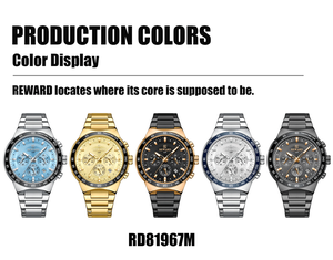 Reloj de Cuarzo para Hombre REWARD RD81967M, Correa de Acero Inoxidable, Resistente al Agua, Cronógrafo Deportivo, Luminoso, Fecha, Multifunción - Product Image 6