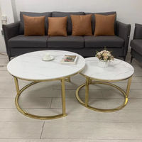 Mesa de Centro Redonda de Mármol de Estilo Moderno con Estructura Metálica Resistente para Salas de Estar, Estudios, Dormitorios y Hoteles