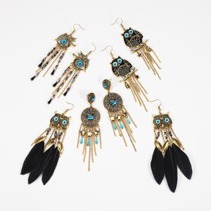Pendientes de Plumas de Búho Estilo Bohemio, Chapados en Oro, de Aleación, Joyería de Fiesta para Mujer - Product Image 1
