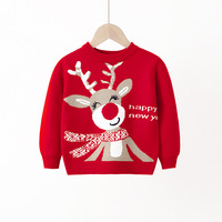 Neuer Winter-Weihnachtspullover für Kinder mit Cartoon-Muster, Rundhals-Strickpullover, Schuloutfit für Jungen und Mädchen aus Elastischem Stoff
