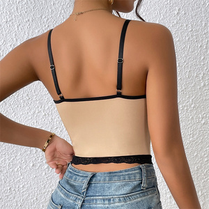 Nouveau haut à bretelles patchwork en dentelle et dentelle pour femmes avec manteau en os de style européen et américain dos nu pour fille épicée coupe basse - Product Image 4