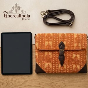 Handcrafted Mustard Block Print Crossbody Bag Boho Cotton <b>Shoulder</b> Purse Leather <b>Strap</b> Bulk Export India - Product Image 1
