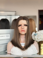 Perruque en cheveux humains casher SHY, Lace Front, Cheveux Remy, Couleur Brun Naturel, Nœuds Doux, Aspect Naturel, Sur Mesure pour Boutiques de Perruques