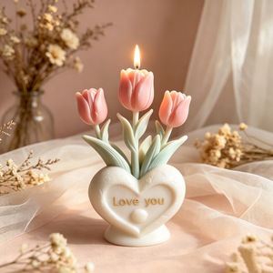 Tulip Heart Shaped Scented <b>Candle</b> Silicone <b>Mold</b> 3D Flower Basket Plaster Ornament Home Decoration <b>Mold</b> For DIY <b>Candle</b> Making - Product Image 2
