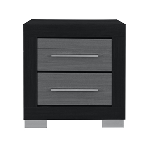 Comodino Elsa Nero e Grigio con Due Cassetti, Arredamento Moderno per Camera da Letto - Product Image 1