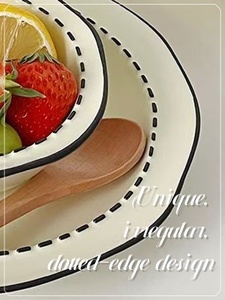 Lovely Cartoon Lines Ceramic Plates and Bowls Set Sustainable Feature for Noodles Soup Fruit Salad Dessert Bowl <b>Present</b> - Product Image 6