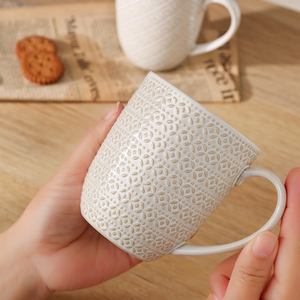 High Quality <b>Cheap</b> Wholesale Relief Retro Home Office Painted Embossed Coffee Ceramic Mugs - Product Image 3