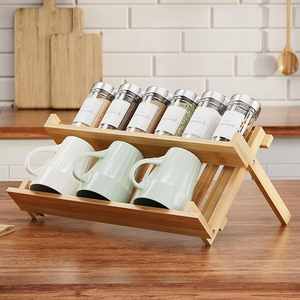 WDF 2단 휴대용 양념통/향신료 랙, 대나무 접이식 주방 향신료 선반 - Product Image 3