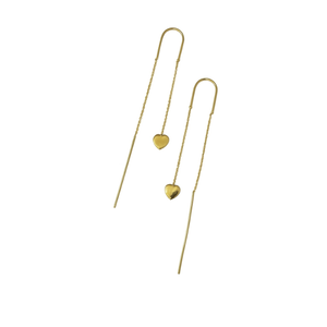Boucles d'oreilles pendantes en forme de cœur doré - Chaîne longue et fine à enfiler - Bijou minimaliste avec breloque cœur - Product Image 2