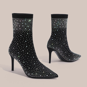 Botines Cortos de Tacón Alto con Estampado de Estrellas para Mujer, Otoño Invierno, Punta Puntiaguda, Tacón de Aguja, Botas Ajustadas que Aumentan la Estatura - Product Image 2