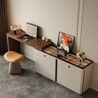 Table de maquillage moderne de luxe en cuir avec miroir, en contreplaqué multicouche, grands tiroirs de rangement, table de toilette pour chambre à coucher