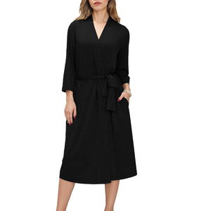 Long Sleeve Ladies <strong>Sleep</strong> Robe Bamboo Viscose Women's Pajama Robe <strong>Cozy</strong> Breathable Nightgown - Product Image 2
