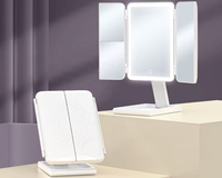 Miroir de Maquillage Portable Moderne Pliable avec Écran Tactile à Luminosité Réglable, Grossissement 3X, Éclairage Intégré pour Voyage