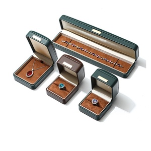 High End Rectangle Dark Green <b>Red</b> Blue PU Leather Suede Satin Lining Customized Corner Branded Jewelry Box Ring Pendant <b>Bracelet</b> - Product Image 3