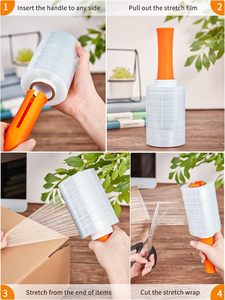 Extra thick 80 gauge stretch <b>wrap</b> with strong self-adhesion and tear resistance. Comes with convenient handle for easy use - Product Image 3