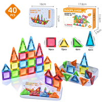 Ensemble de voyage Magplayer, jouet portable, mini voiture, 3,75 tuiles magnétiques portables, mini tuiles éducatives, blocs de construction colorés