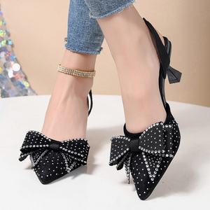 820 Mới Cho 2025 Phụ Nữ Nửa Giày Kim Cương Bow Sáng Bóng Cao Gót Phụ Nữ Dép 35-43 Kích Thước Lớn Nhà Máy Bán Hàng Trực Tiếp - Product Image 5