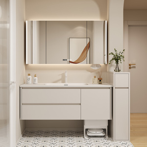 Modern white bathroom cabinet storage <b>mirror</b> cabinet, defog display time display washbasin hanging cabinet - Product Image 1
