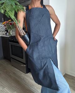 Moda Denim cocina hornear Restaurante <span class=keywords><strong>Camarero</strong></span> <span class=keywords><strong>uniforme</strong></span> logotipo personalizado moda reutilizable Durable Denim babero herramienta delantal - Product Image 2