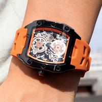 Montre mécanique automatique pour homme Megir 8602 8602G, cadran ajouré tonneau, montre de sport de marque haut de gamme, bracelet en caoutchouc étanche