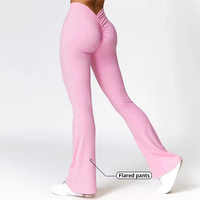 Shorts de fitness à compression élevée, dos en V, effet push-up fessier, coupe large évasée, pour l'entraînement et le yoga, taille élastique, couleur unie