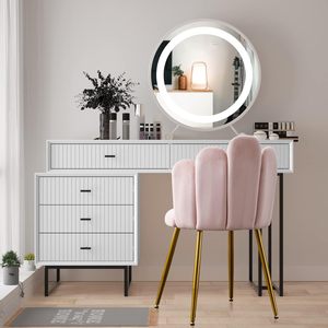 YuanFu camera da letto mobili moderni MDF luce Led trucco Vanity tavolo comò con specchio - Product Image 5