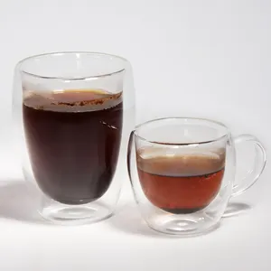 Fabrik Direkt preis Benutzer definierte Wasser trinken Doppel wand Klar Boro silikat Glas Kaffeetassen Tasse Mit Griff