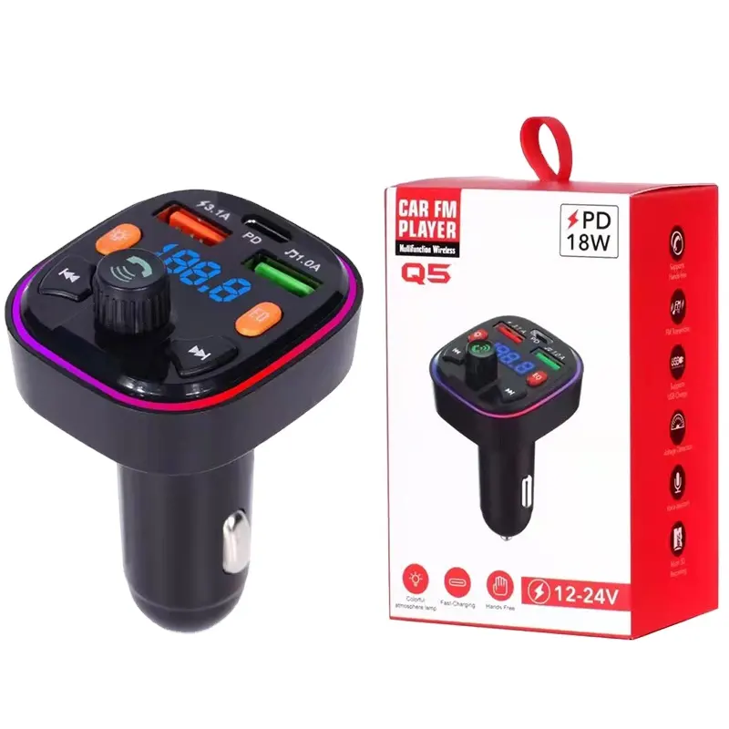 Q5 Promotion Gift Factory Cheap Price Dual USB Port FM Handsfree MP3 Player Cars Kit FM Transmitter car charger QC