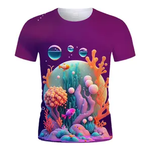 Fitspi Factory Direct Sale Thin Cartoon Coral Jellyfish T Shirt 3d Digital Printing Short Sleeve Wholesale Tshirt