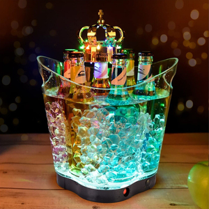 Yeni tasarım akrilik aydınlatmalı <span class=keywords><strong>Led</strong></span> buz kovası akrilik şeffaf <span class=keywords><strong>Led</strong></span> plastik buz kovası şeffaf akrilik plastik buz kovası bira için - Product Image 6