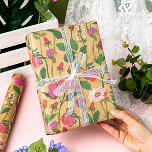 Kraft Floral Wrapping Paper Roll 17 Inch X 16.5 Feet Wildflower Pattern Gift <b>Wrap</b> for Wedding and Party - Product Image 6