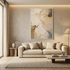 Tableau mural abstrait texturé, grand format, peint à la main, motif nature morte minimalistes de plumes, décoration intérieure - Product Image 4