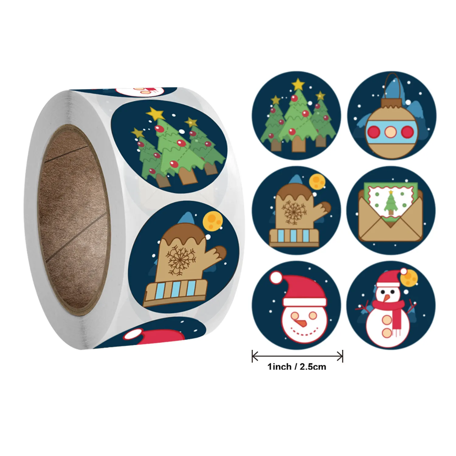 Ychon Custom Printed Round Adhesive Paper Waterproof Christmas Copper Cute Cartoon Roll Gift Anime Stickers Label