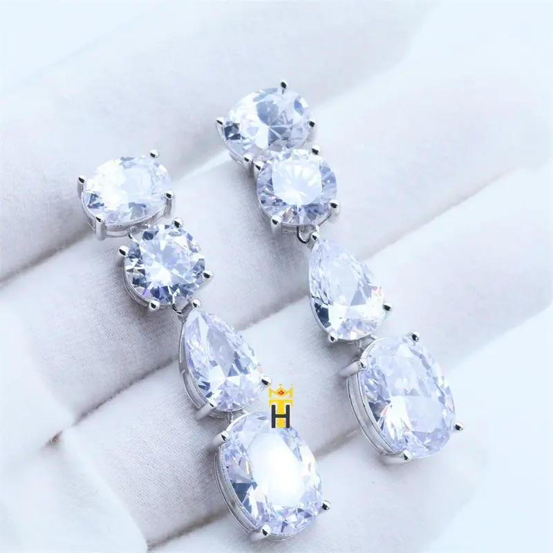 Fashion copper diamond clustered earring geometric zircon glass long trend fashion rhinestone earrings