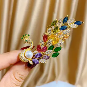 SUYU nuovo colorato pavone spilla Micro Set zircone braccialetto di lusso ed elegante stile d'acqua dolce perla fiore spilla