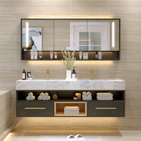 Meubles-lavabos modernes en acier inoxydable avec charnières, en contreplaqué, MDF et panneaux mélaminés, avec armoire miroir LED et vasque en céramique