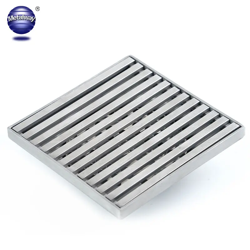 Luxury Shower Room Accessory 10*10cm Drain Floor Square Shower Drain With Removable Shinny Stainless Steel Grid