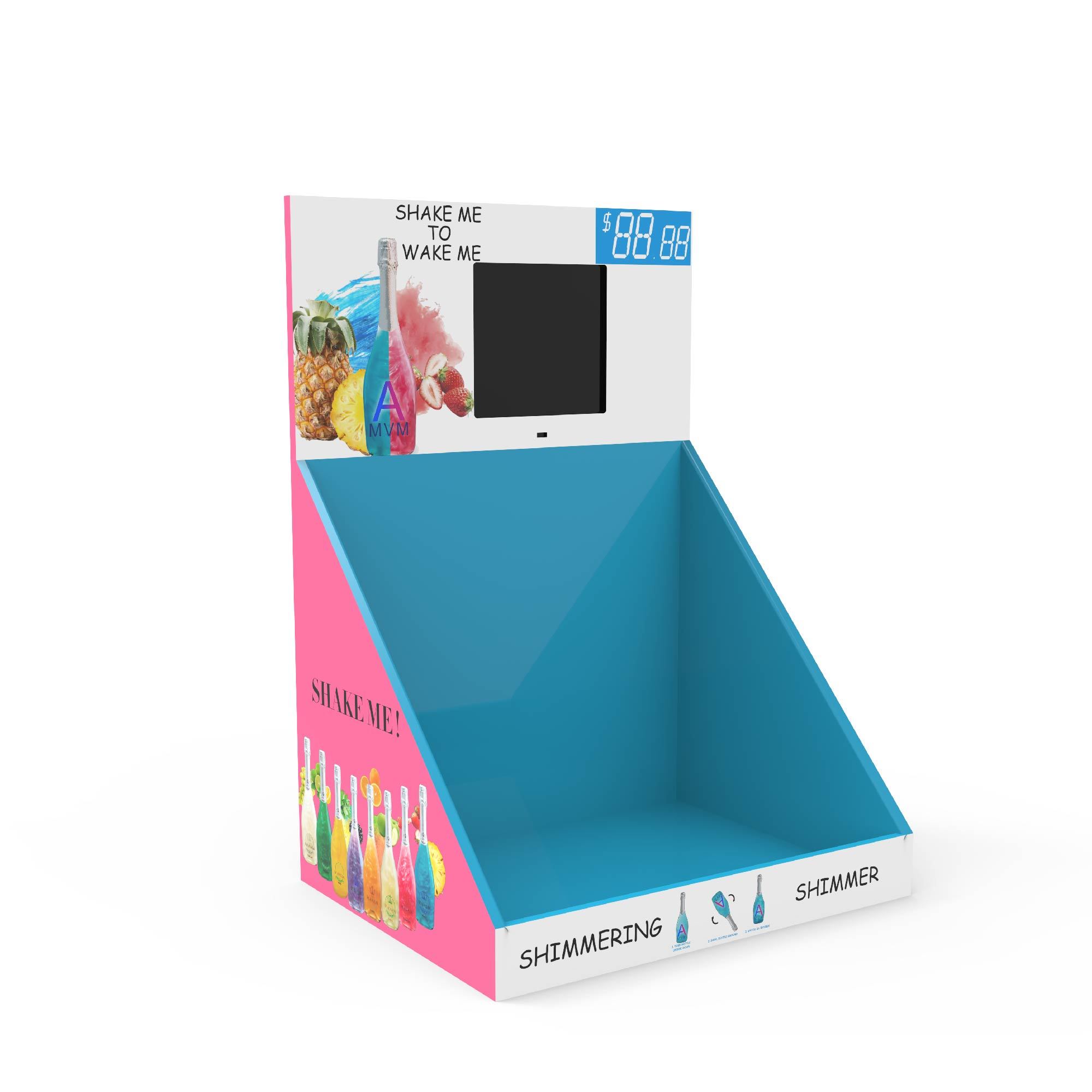 Apache Supermarket Tabletop Cardboard Display Rack with LCD Screen for Beverages Made From Durable Paperboard — view 2