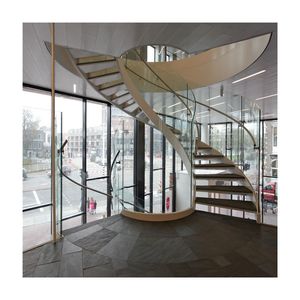 Barandilla de Hierro Forjado con Recubrimiento en Polvo Blanco, Escalón de Madera, Diseño Simple, Escalera Curva - Product Image 4