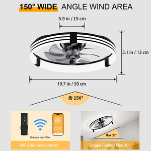 Flush Mount <b>Ceiling</b> <b>Fan</b> <b>with</b> Light 3000K-6500K 6 Speeds 7 Blades Low Profile <b>Ceiling</b> <b>Fan</b> <b>with</b> <b>Remote</b> & APP for Bedroom Kitchen - Product Image 2