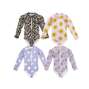 New Fashion Children's Sun Protection Beach Swimsuit Toddler Baby Kid Cute Long Sleeve One-piece Girls Swimwear