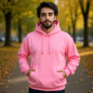 Sweat à capuche rose pastel personnalisé pour homme, 100 % coton, coupe classique, tricoté, pull-over, écologique, mode décontractée d'hiver, coupe oversize - Product Image 2