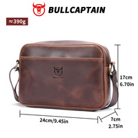 BULLCAPTAIN Bolso de Cuero Genuino Crazy Horse para Hombre, Estilo Clásico, Nuevo, de Gran Capacidad, Bandolera, Casual