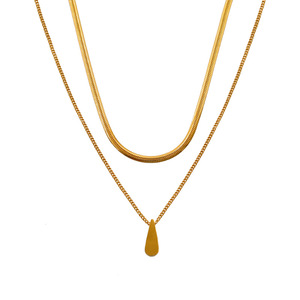 Double Layer Teardrop Pendant Titanium Steel Necklace Gold Women's Clavicle Chain Everyday Wear - Product Image 5
